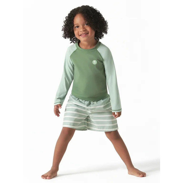 Modern Moments by Gerber Baby and Toddler Boys Long Sleeve Rash Guard and Swim Trunks Set with UP... | Walmart (US)