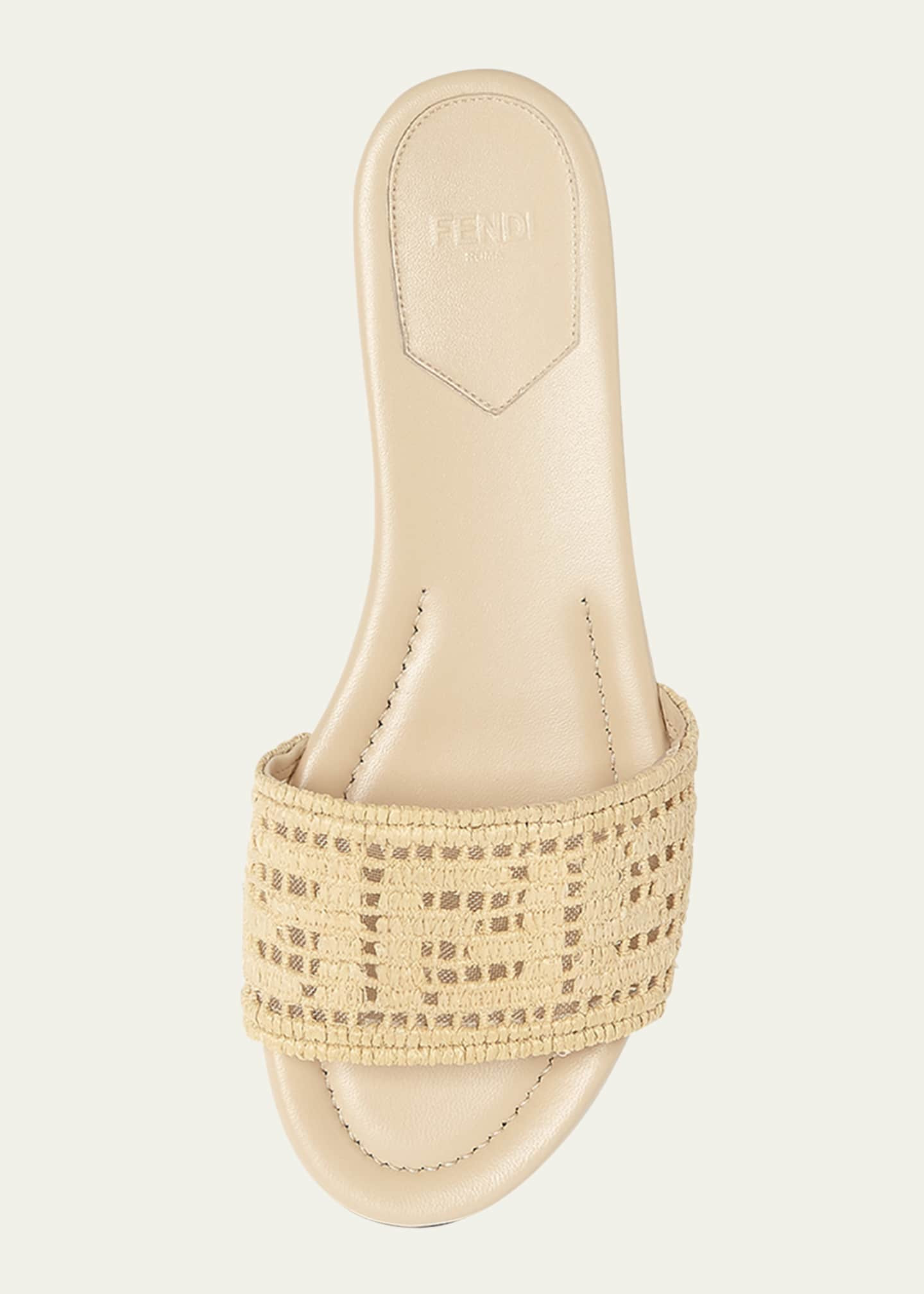 Fendi Sunshine FF Raffia Leather Slide Sandals | Bergdorf Goodman