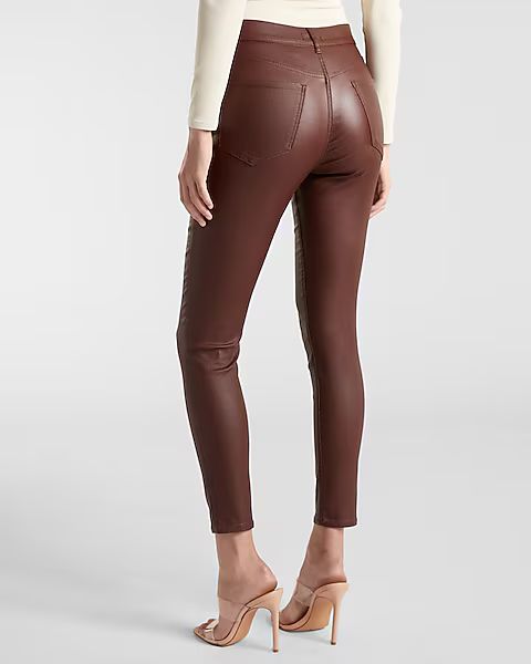 High Waisted Brown Coated Skinny Jeans | Express