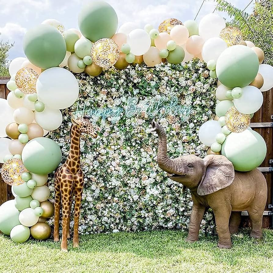 Sweet Baby Co. Sage Green Balloon Garland Arch Kit with Eucalyptus Olive, Peach, White, Gold Ball... | Amazon (US)