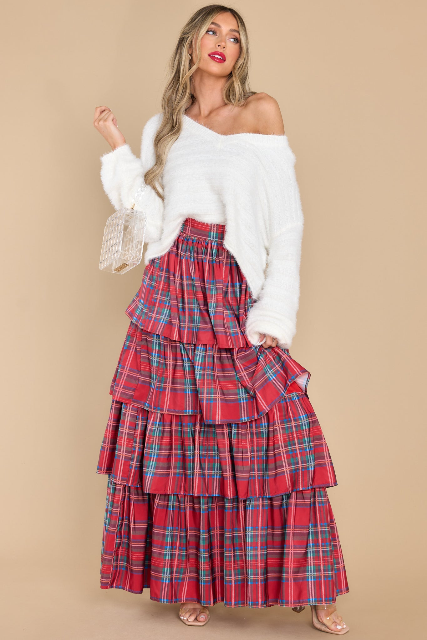 Sparks Flying Red Multi Plaid Maxi Skirt | Red Dress 