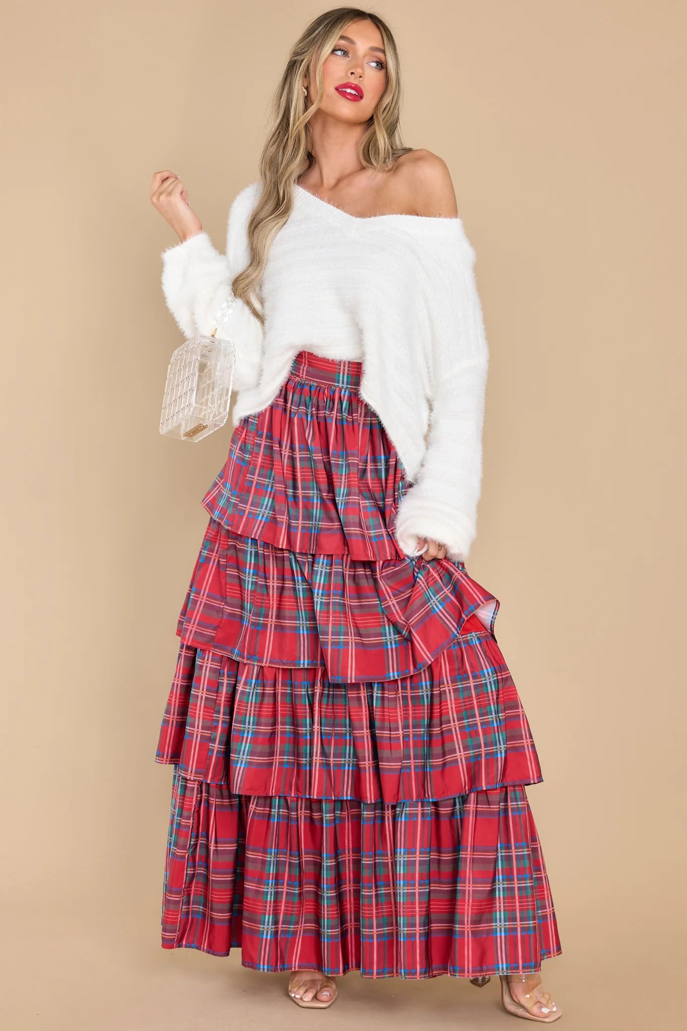 Sparks Flying Red Multi Plaid Maxi Skirt | Red Dress 