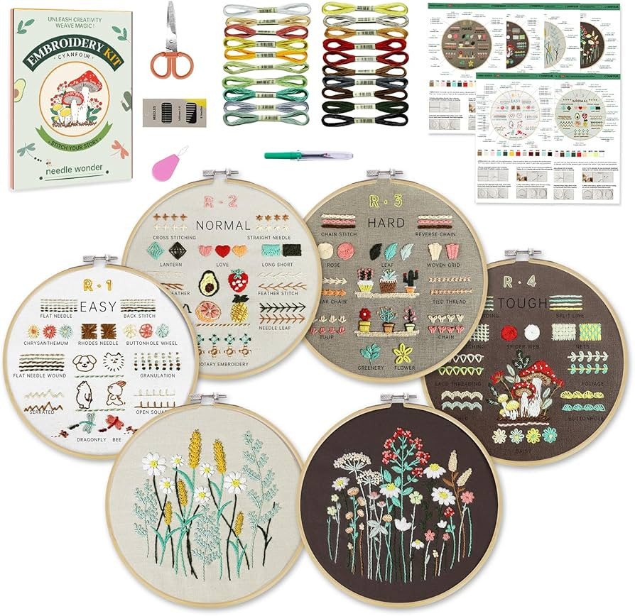 CYANFOUR 6 Stage Embroidery Kit for Beginners Adults, Easy to Learn 38 Different Stitches from In... | Amazon (US)