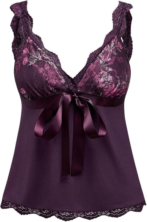 SOLY HUX Women's Lace Trim Deep V Neck Tank Top Sleeveless Bowknot Coquette Crop Tops | Amazon (US)