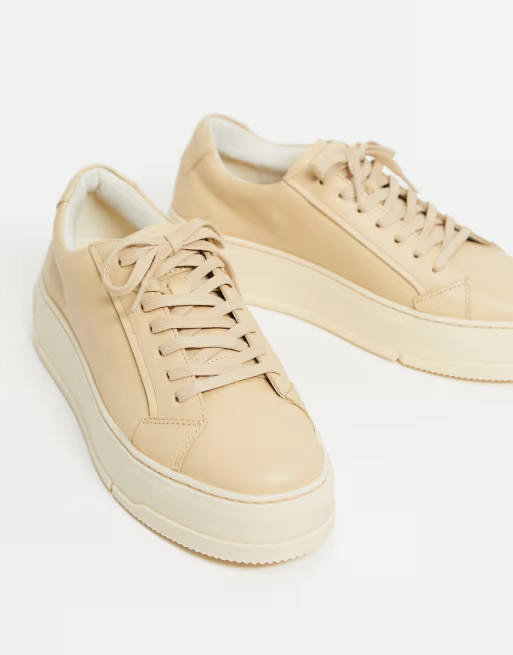 Vagabond Judy flatform trainer in beige leather | ASOS (Global)