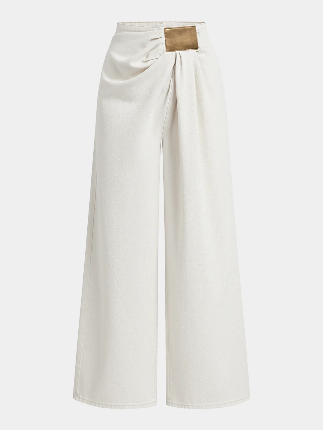 Asymmetrical Ruched Denim Wide-Leg Pants | Commense