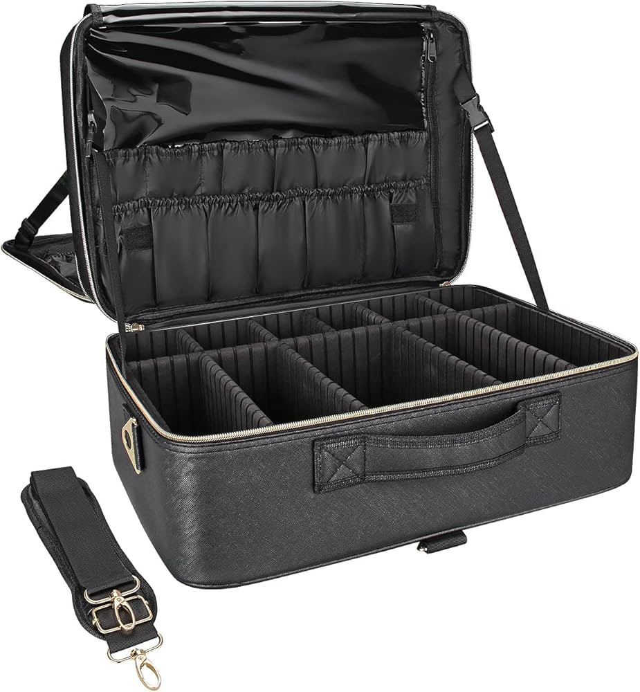 Relavel Extra Large Makeup Bag, Makeup Case Professional Makeup Artist Kit Train Case Travel Cosmetic Bag Brush Organizer, Waterproof Leather Material, with Adjustable Shoulder Straps and Dividers | Amazon (US)