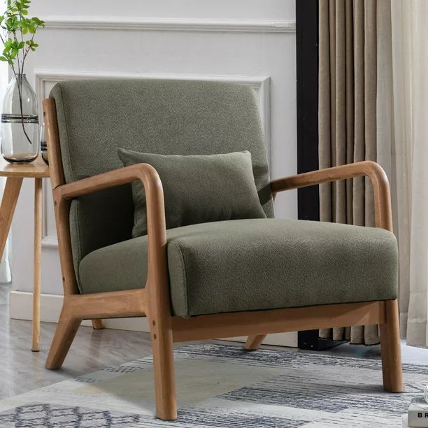 Bonzy Home Mid Century Modern Accent Chair, Single Fabric Lounge Reading Armchair with Solid Wood... | Walmart (US)