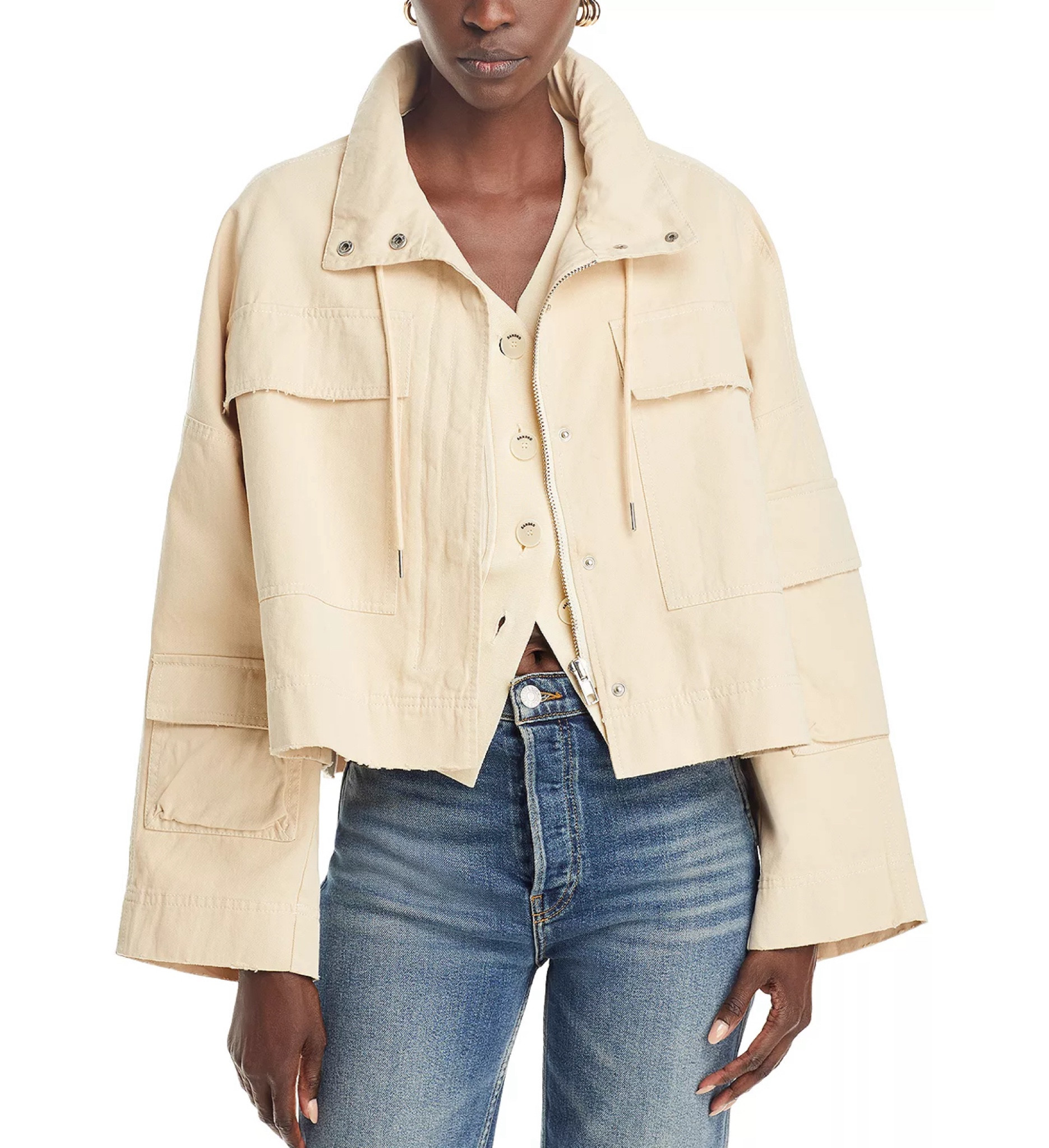 Aqua Cropped Utility Jacket
Now $82.60
From $118.00

PRODUCT DETAILS
Stand collar with drawstring
Long sleeves, flap patch cargo pockets, cinched snap cuffs
Front concealed zip closure, snap storm placket
Chest flap patch pockets
Cropped
This item is part of our 100% Bloomingdale's collection, featuring exclusive pieces you won't find anywhere else.
Imported

MATERIAL & CARE
100% cotton
Hand wash

#LTKSaleAlert #LTKFindsUnder100