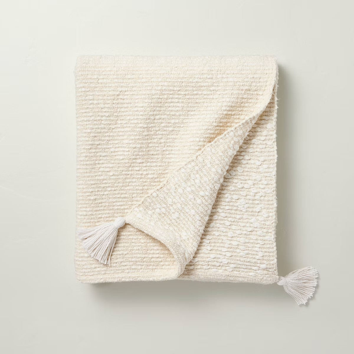 Textured Knit Throw Blanket with Corner Tassels Cream/Natural - Hearth & Hand™ with Magnolia: C... | Target