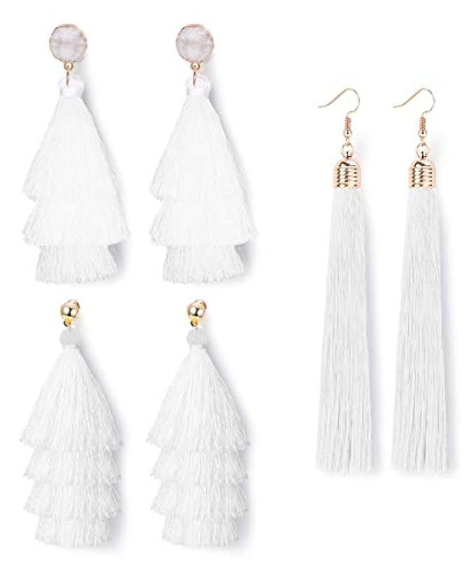 LOLIAS 3 Pairs Long Thread Tassel Earrings Set for Women Girls Boho Fringe Tassel Earrings Set | Amazon (US)