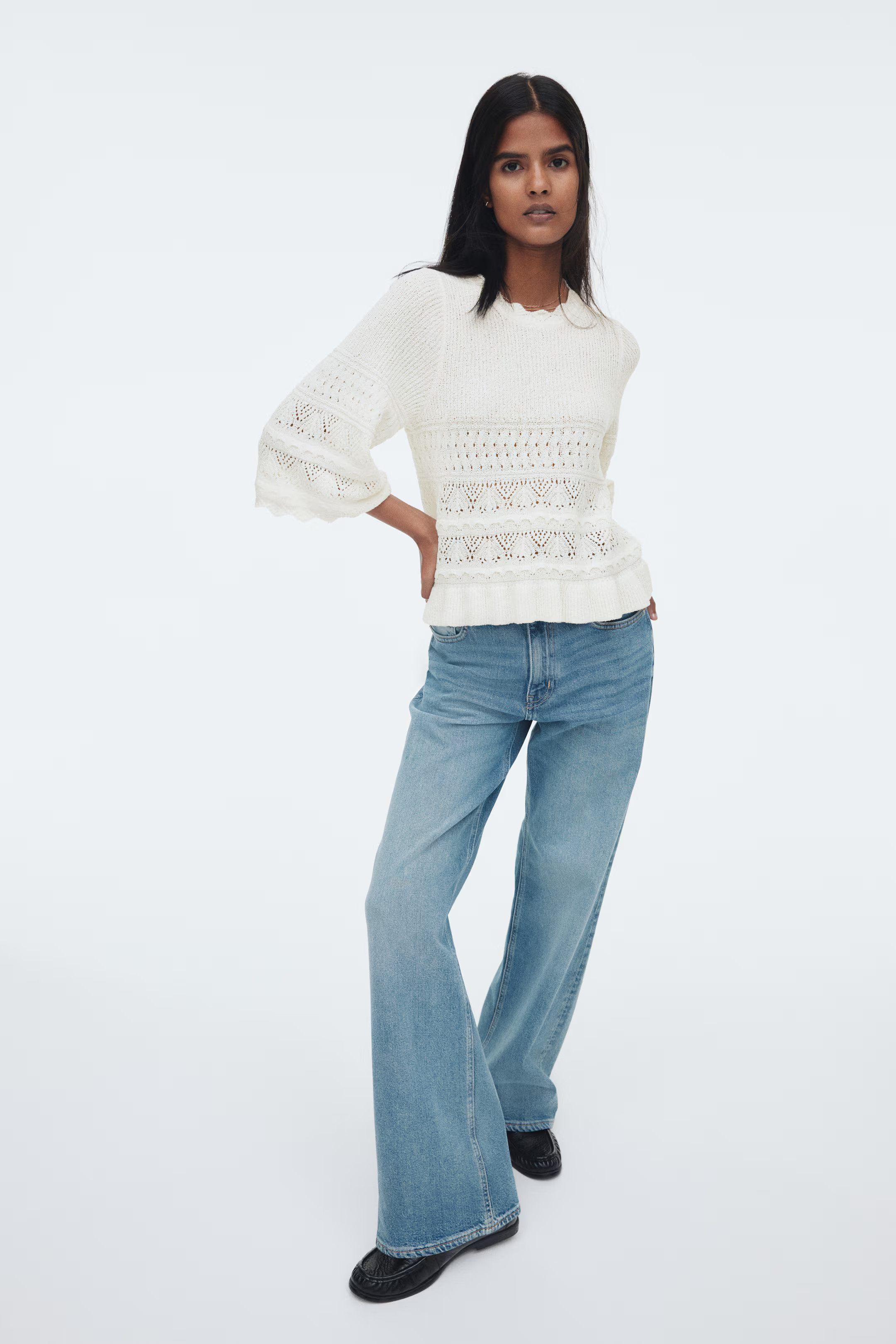 Pullover in Pointellestrick mit Volants | H&M (DE, AT, CH, NL, FI)