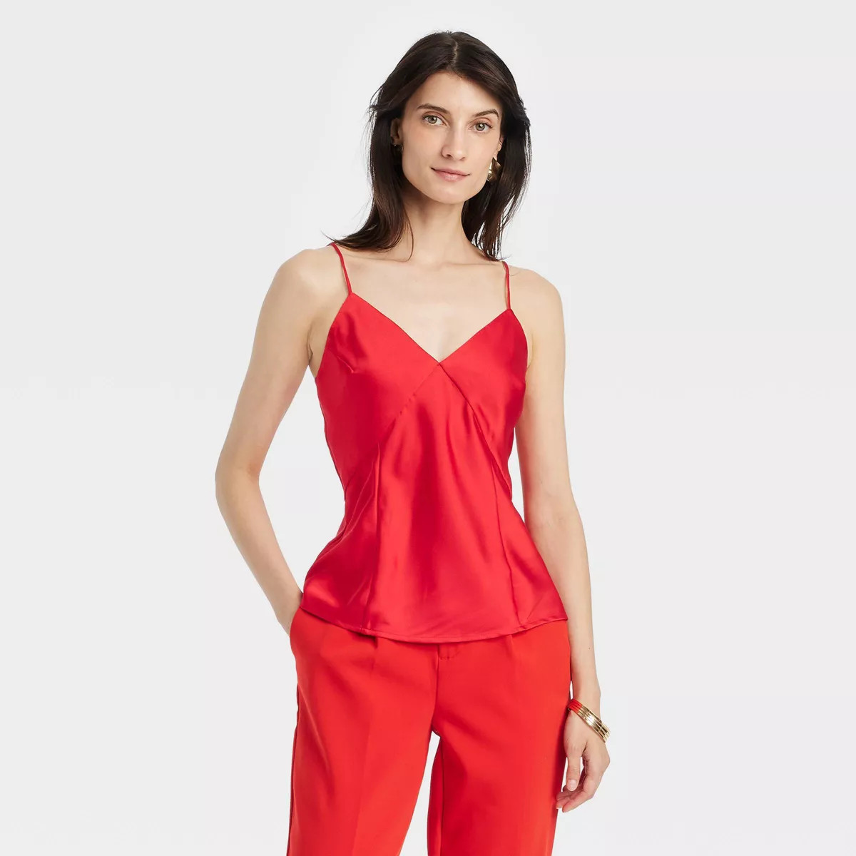 Women's Slim Fit V-Neck Satin Cami Blouse - A New Day™ | Target