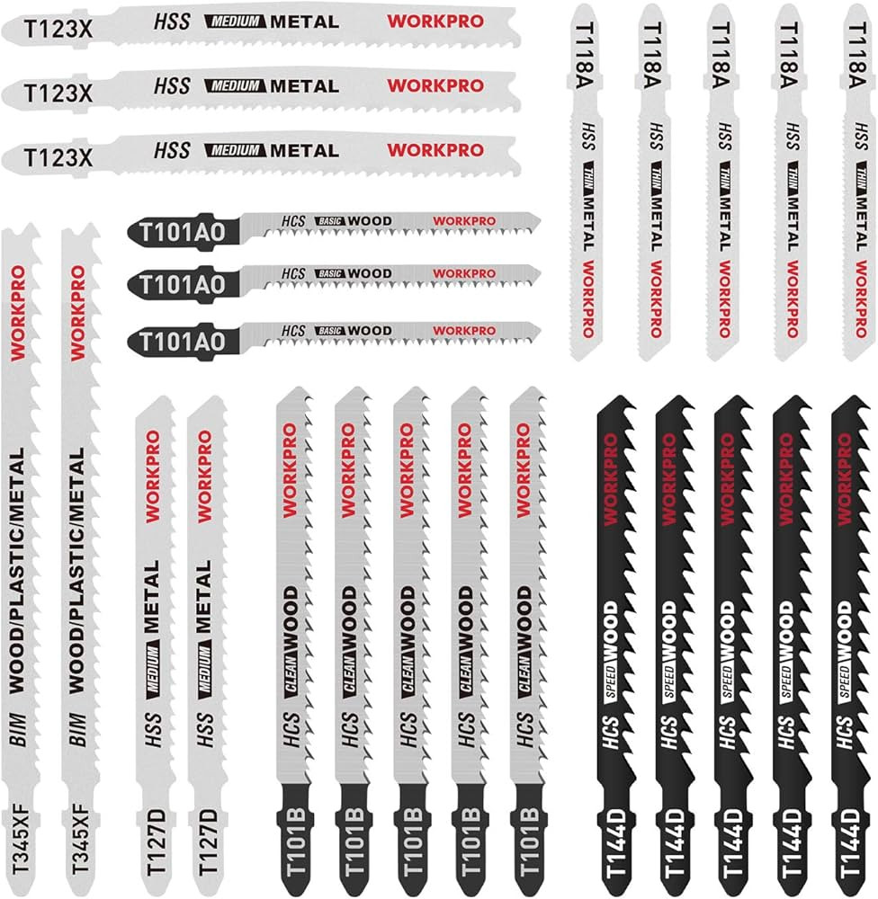 WORKPRO 25-Piece T-Shank Jig Saw Blade Set with Storage Case, Made with HCS/HSS/BIM, Assorted Bla... | Amazon (US)