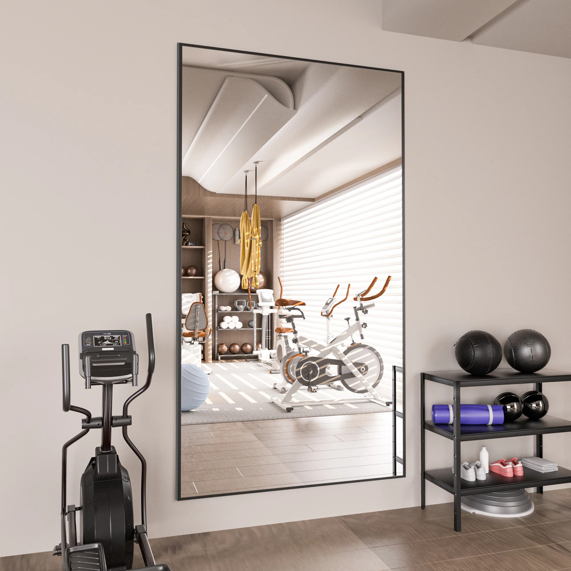 Mallex Oversized Full Length Rectangle Aluminum Floor Mirror Gym Mirror | Wayfair North America