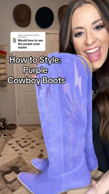 How to style purple cowgirl boots - western - LTK sale - denim dress - Abercrombie - spring sale - rodeo - western - cowgirl boots - cowgirl hat - Nashville - country concert outfit 

#LTKVideo #LTKstyletip #LTKSpringSale