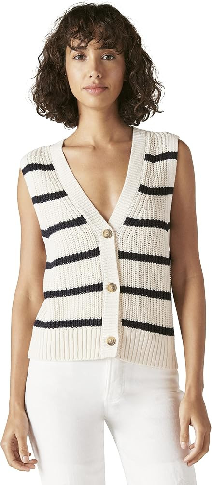 Lucky Brand Women's Striped Button-Thru Sleeveless Cardigan | Amazon (US)