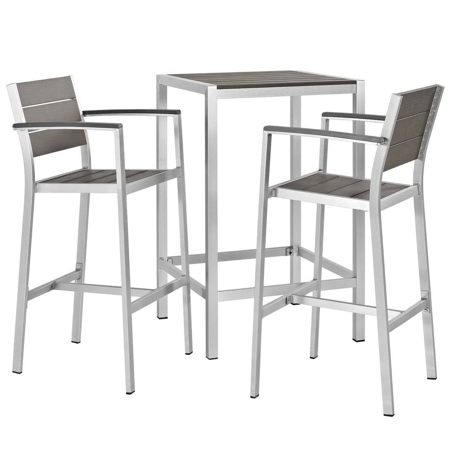 Modway - Shore 3-Piece Outdoor Patio Aluminum Pub Set - Bar Table and Two Cushioned Barstools, Anodized Frame, 43.5 in Bar Height - Gray | Best Buy U.S.