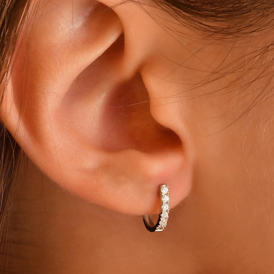 18k Gold Diamond Hoop Earrings, Diamond Huggie Earring, Mini Hoop Earrings, Small Hoop Earrings, ... | Etsy (US)