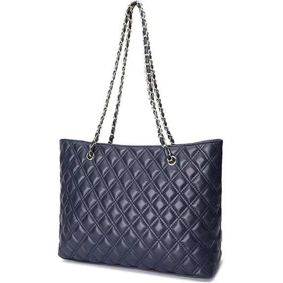 Genuine Leather Tote Bag Stylish Quilted Chain Large Capacity Outdoor Handbag Ladies Daily Work S... | Walmart (US)