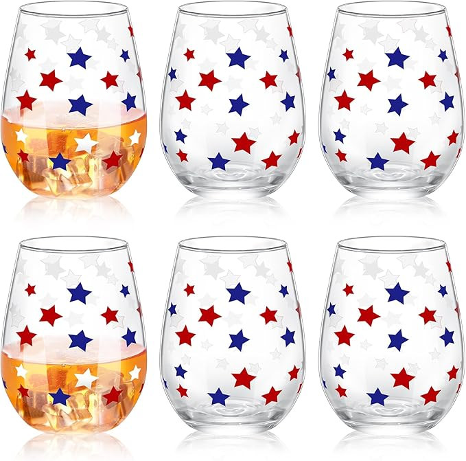 Maxcheck 6 Pcs 4th of July Patriotic Wine Glass Set 18 oz Independence Day Stemless Wine Glasses ... | Amazon (US)