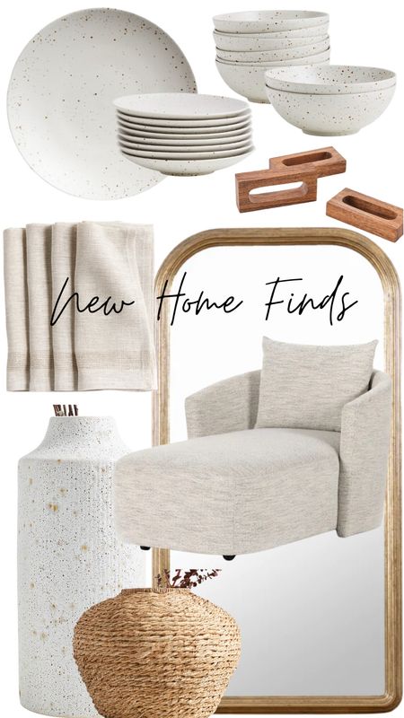 Sharing some recent home finds I’ve 
snagged. Love this neutral chaise lounge chair next to this beautiful gold floor mirror. Loving this pebble textured vase, as well as these new table setting finds. Love these pebble plates, neutral napkins and wooden napkin rings. And this woven basket vase is on sale

#LTKhome #LTKfindsunder100 #LTKfindsunder50