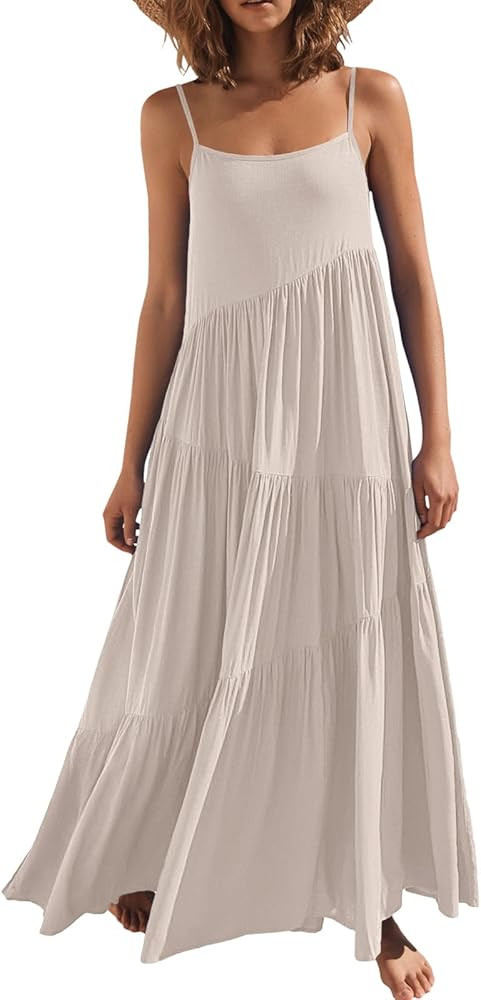 ANRABESS Women Summer Casual Loose Sleeveless Sundress Spaghetti Strap Flowy Boho Linen Beach Vac... | Amazon (US)