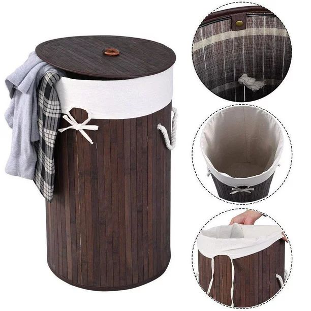 Ktaxon Round Bamboo Hamper Laundry Basket Washing Cloth Storage Bag Lid Natural | Walmart (US)