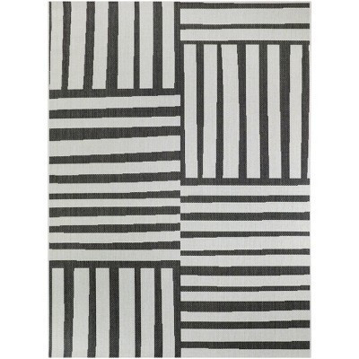 7'10"x10' Mod Directional Lines Outdoor Rug Black - Threshold™: Weather-Resistant, UV-Protected, Woven Polypropylene Patio Rug | Target