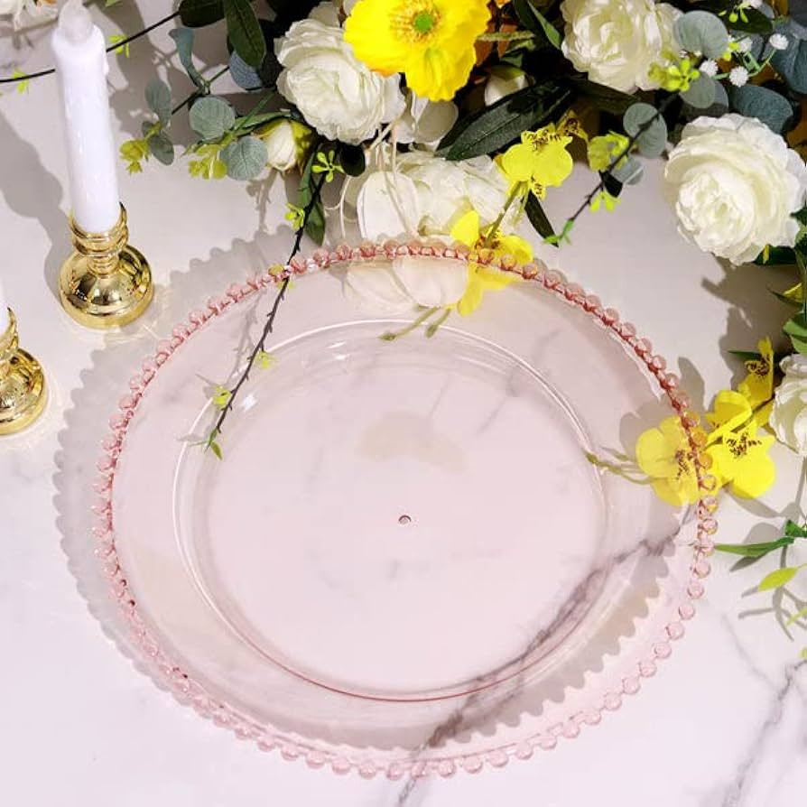 Efavormart 6 Pack 12" Clear Blush Acrylic Round Charger Plates With Beaded Rim Dinner Charger Pla... | Amazon (US)