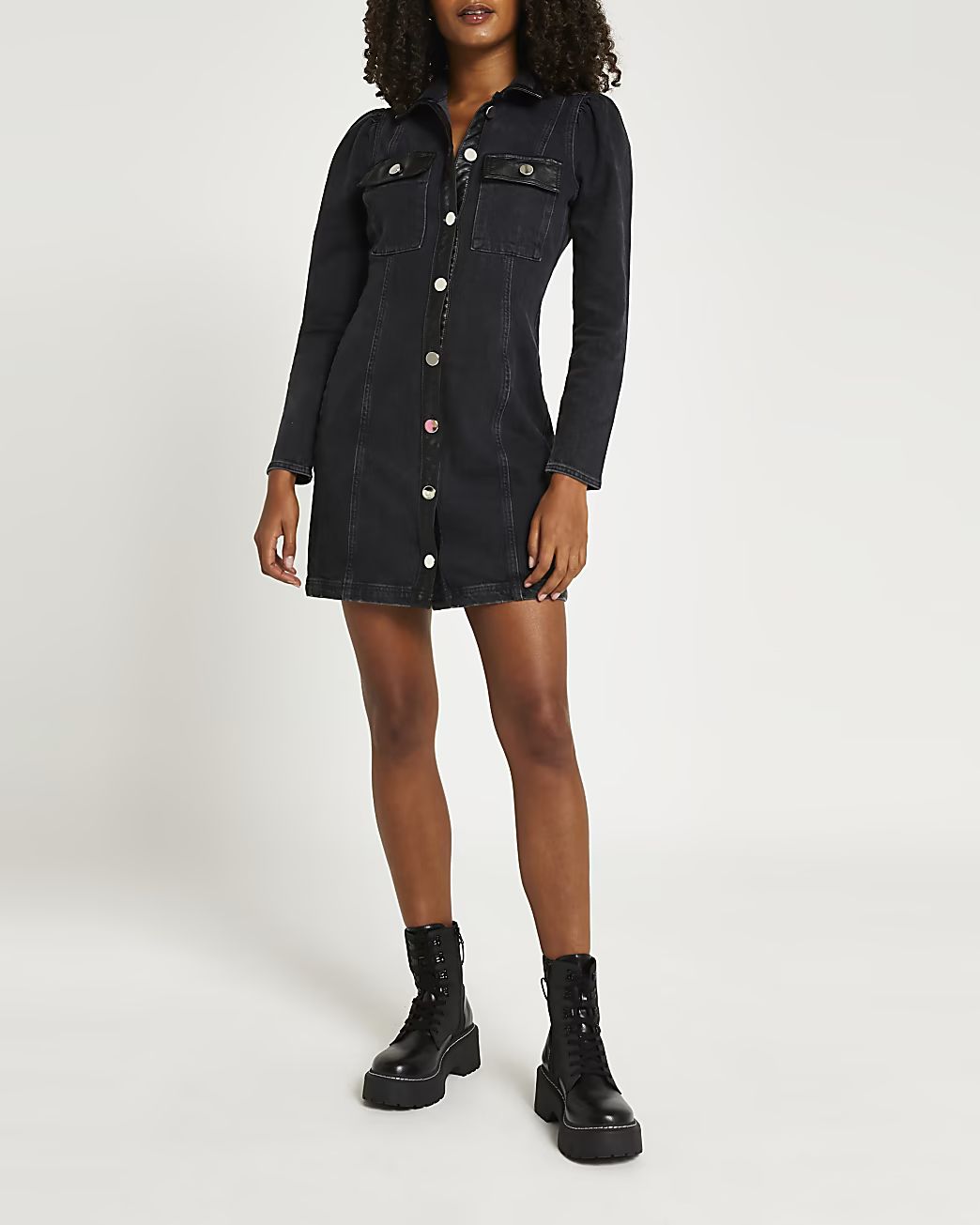 Black denim mini dress | River Island (UK & IE)