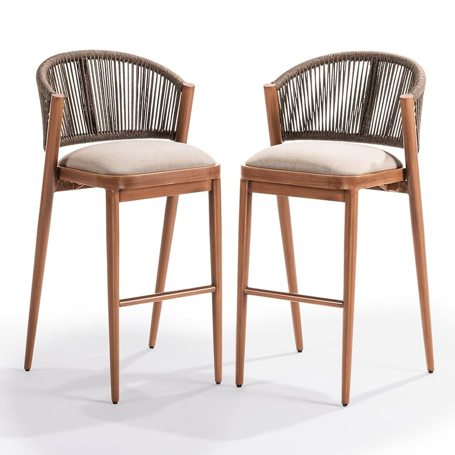 IDZO 400lbs Capacity Modern Rope Bar Stools Set of 2, 28 Inches Bar Height Stools with Comfortabl... | Amazon (US)