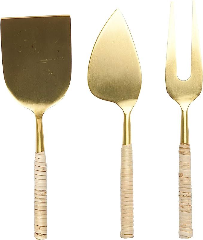 Bloomingville Gold Stainless Steel Cheese Woven Rattan Handles (Set of 3) Servers | Amazon (US)