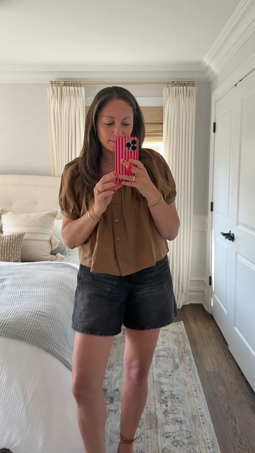 OOTD! The coolest black jean shorts (high waisted with a tie, true to size!) and a lightweight linen top. These wrap tie sandals are a splurge but I wear them nonstop and they look great with everything! Easy to dress up or down. Go up half a size in the sandals.

#LTKootd #LTKSeasonal #LTKdayinmylife