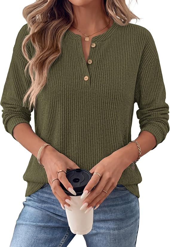 KIRUNDO Womens Long Sleeve Henley Shirts Dressy Casual Button Down Tops | Amazon (US)