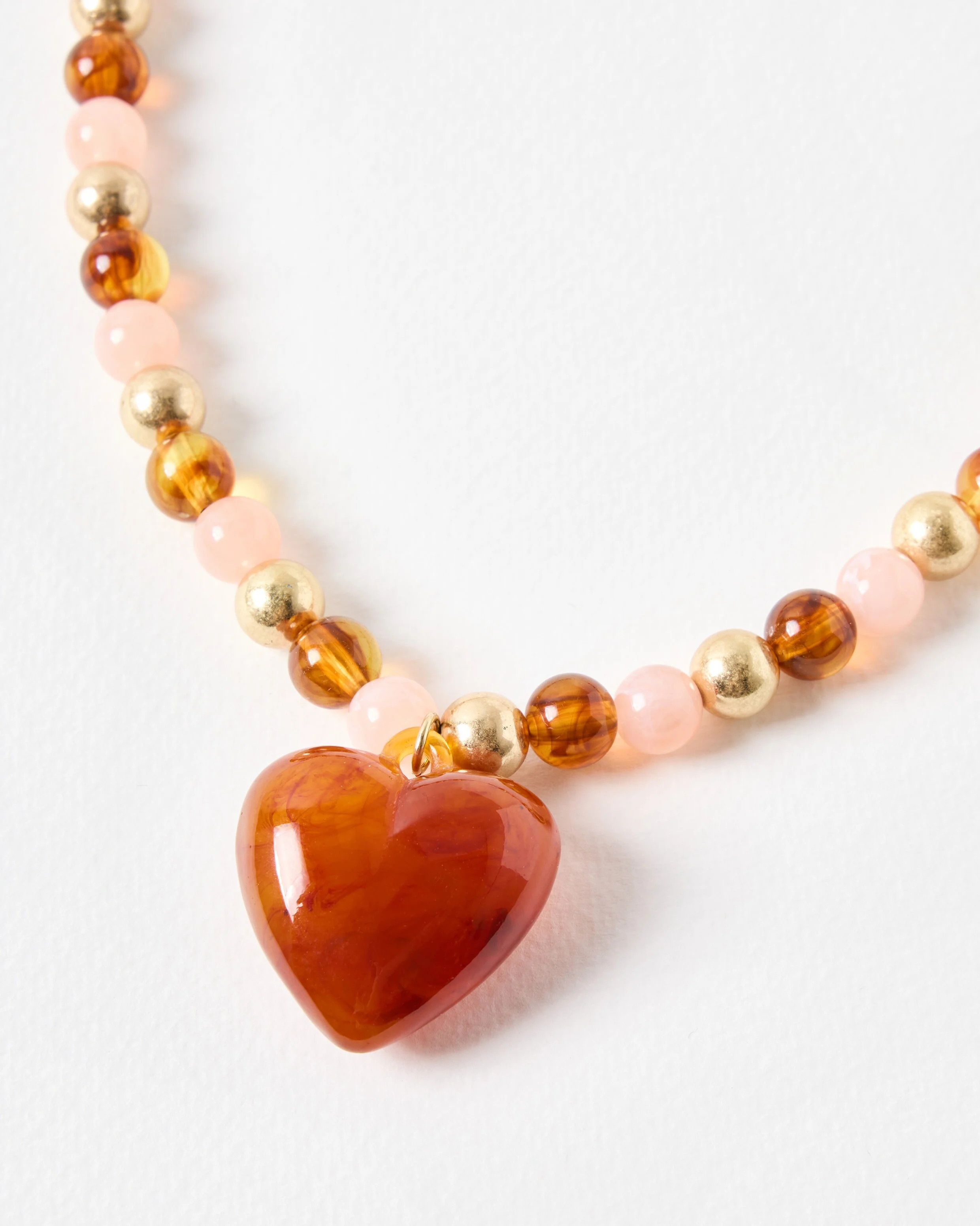 Cora Pink, Brown & Gold Beaded Heart Necklace | Oliver Bonas IE | Oliver Bonas (Global)