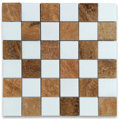 T258XH Thassos White Yellow Woodgrain Marble Checkerboard Mosaic Tile Honed | eBay US