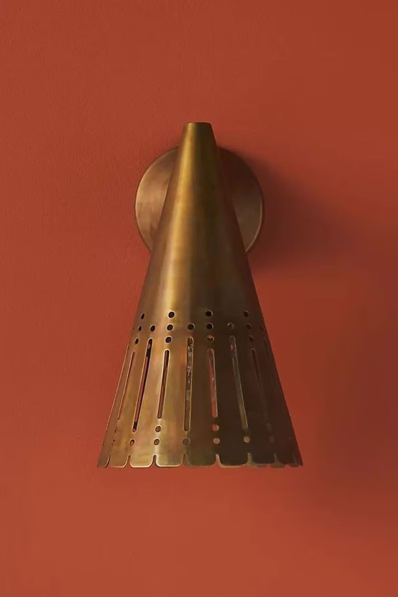 1950 Mid Century Raw Brass Wall Scone Industrial Diabolo Cone Sputnik Italian Stilnovo Kalmar Cha... | Etsy (US)