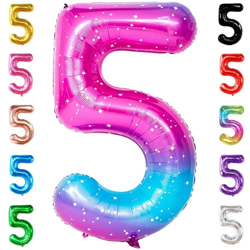 KatchOn, Rainbow Number 5 Balloon - Giant, 40 Inch | Pink Blue Number 5 Balloons| Number 5 Birthday Party Decorations | Foil Galaxy Number 5 Balloon for 5th Birthday | Happy Anniversary Decorations | Amazon (US)