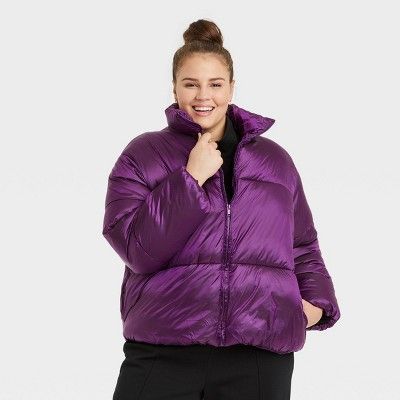 Women's Short Shine Puffer Jacket - A New Day™ Purple | Target