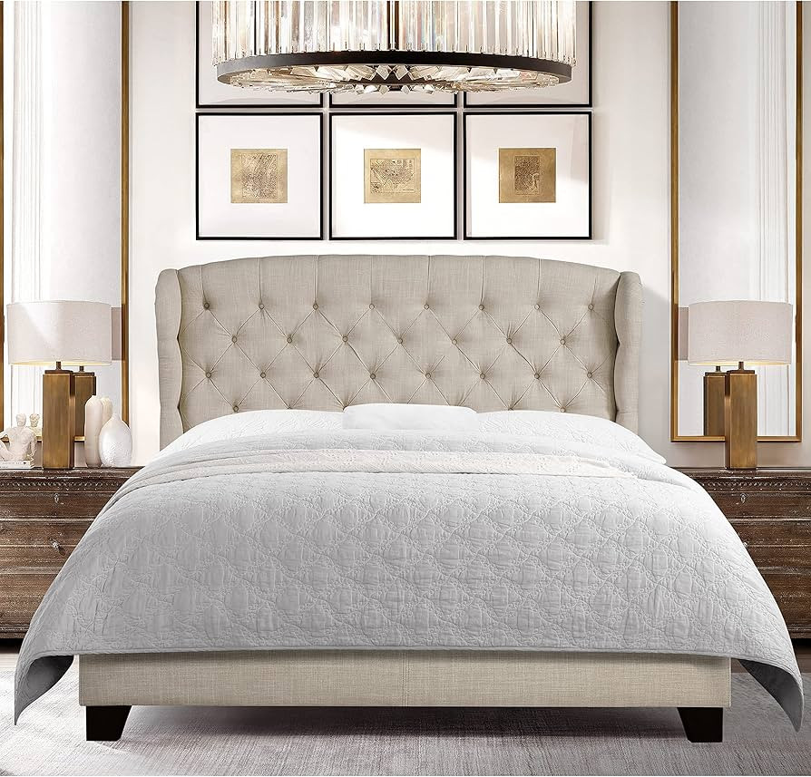 Rosevera Torrey Wingback Platform Tufted Headboard Adjustable Height Fabric Upholstered Bed Frame... | Amazon (US)