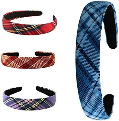 4 Pcs Plaid Headband For Women 1.1 inch Printed Stripe Hair Bands for Girls Fabric Ribbon Hard Head  | Amazon (US)