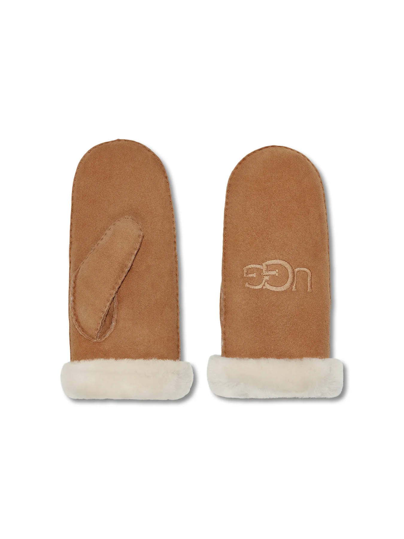 Sheepskin Embroidered Logo Mittens Chestnut | Fenwick UK