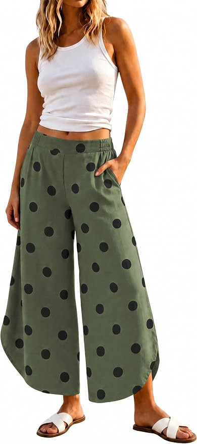 Yeokou Women's Polka Dot Wide Leg Pants Elastic Waist Casual Trousers | Amazon (US)