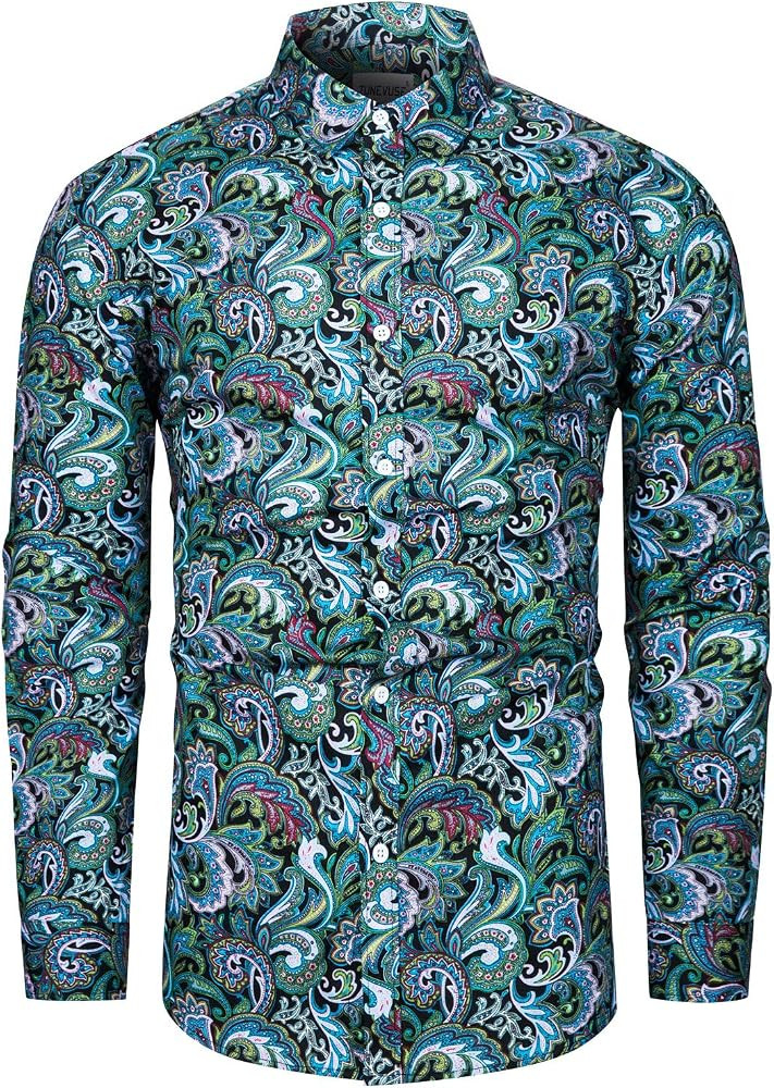 TUNEVUSE Men Floral Dress Shirt, Long Sleeve Button Down Patterned Cotton | Amazon (US)