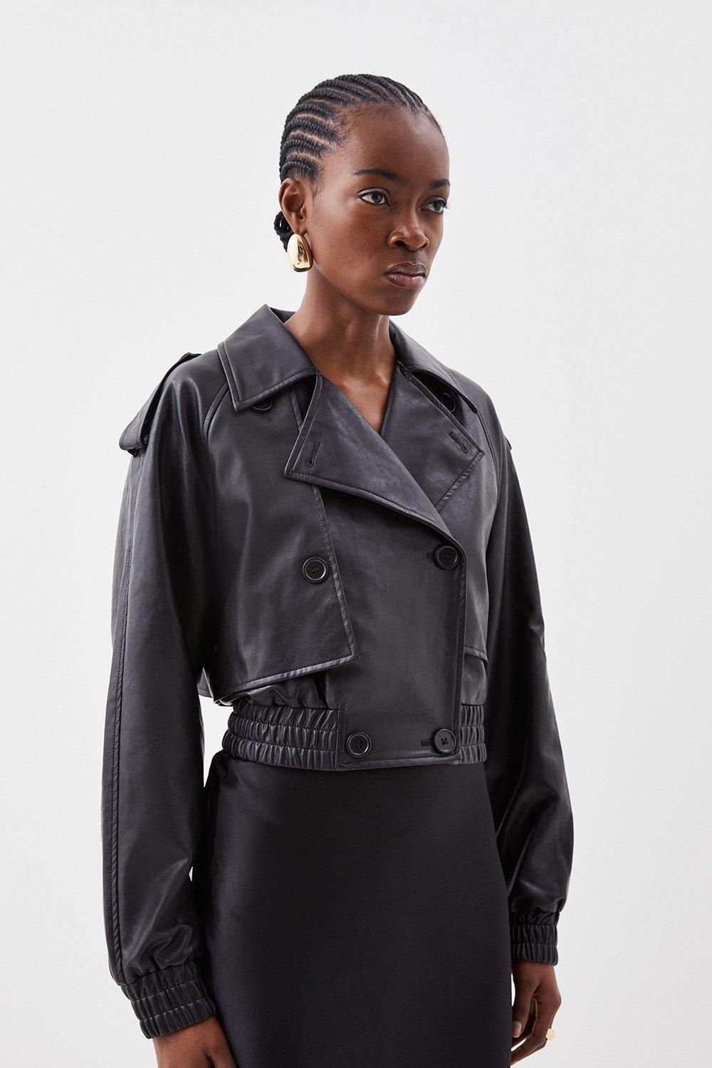 Faux Leather Tailored Bomber Mac Jacket | Karen Millen UK + IE + DE + NL