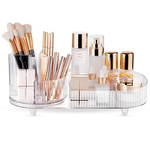 Rotating Makeup Organizer,Large Capacity Cosmetic Display Case,New Rotating Makeup Organizer for Vanity with Brush Holder,Cosmetic Makeup Storage Organizer transparent | Amazon (US)