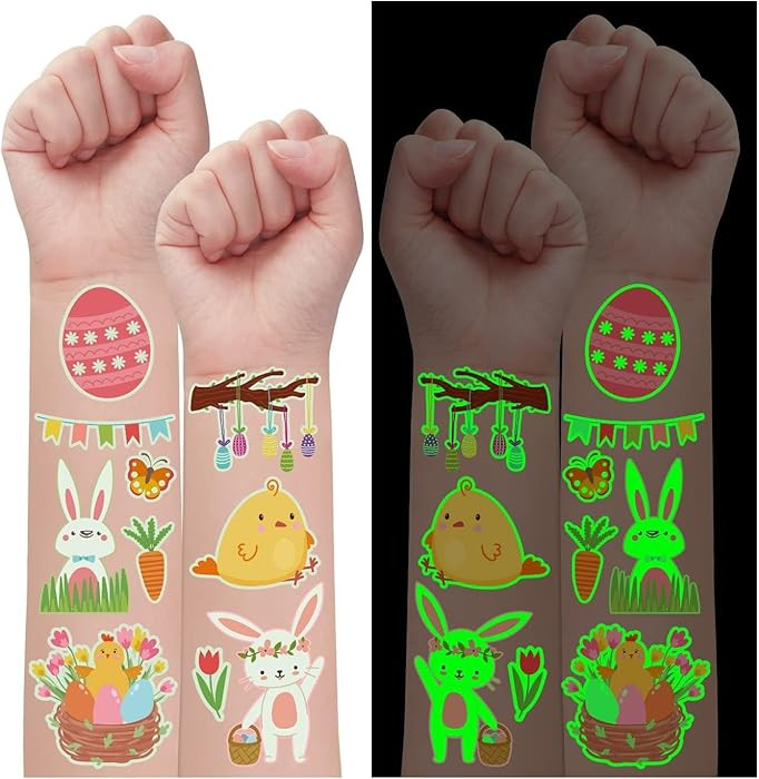 PARTYWIND Glow Easter Basket Essentials Temporary Tattoos for Kids, 100 Styles Luminous Fake Tatt... | Amazon (US)