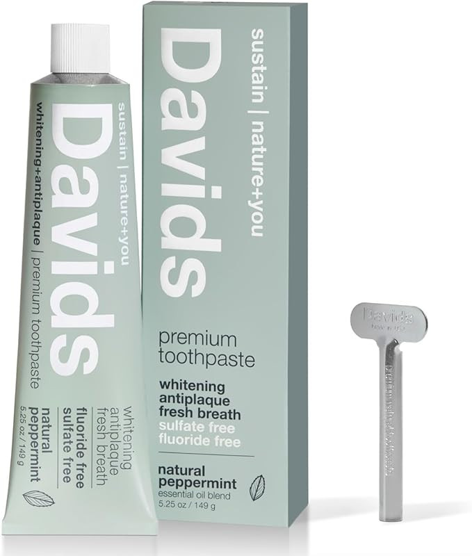 Davids Natural Toothpaste for Teeth Whitening, Peppermint, Antiplaque, Fluoride Free, SLS Free, E... | Amazon (US)