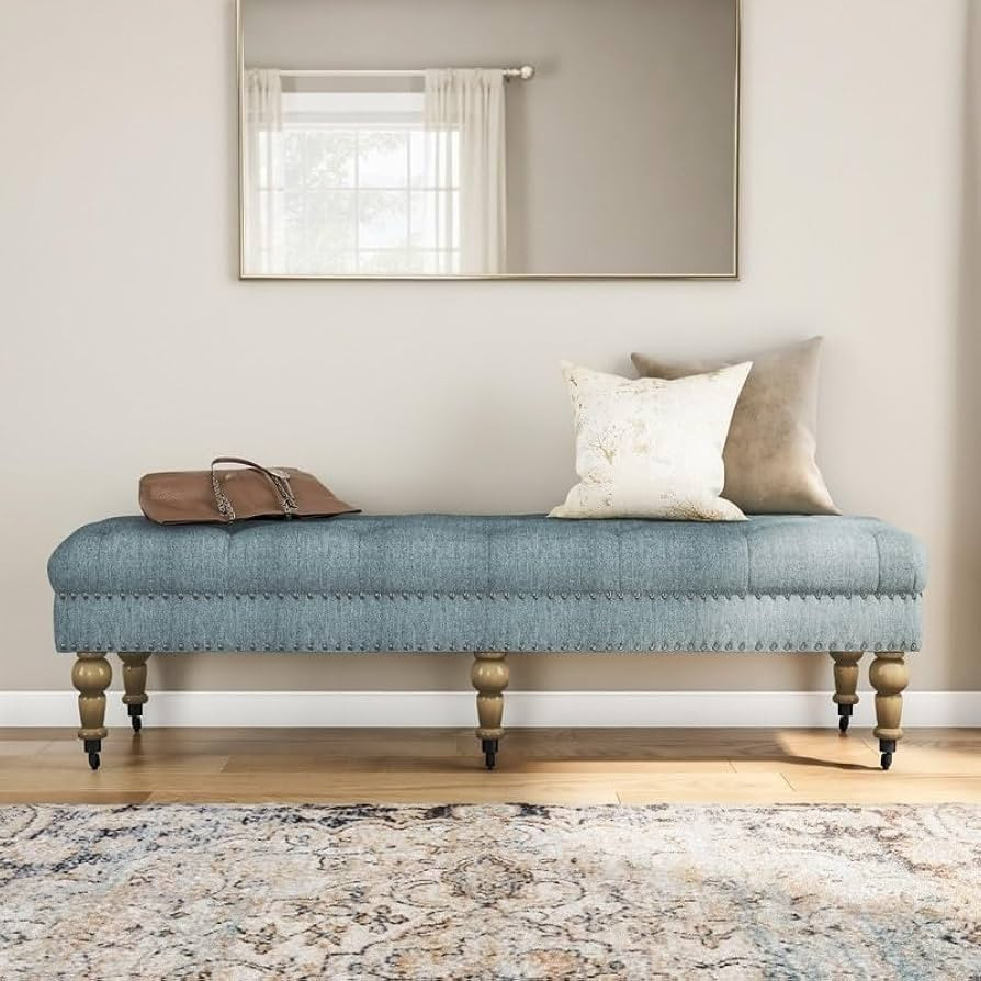 Pereiaslav 62-inch Tufted Light Blue Bench | Amazon (US)